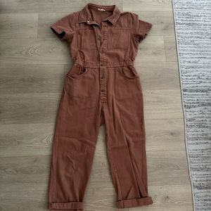 Roolee Rust Denim Button Front Jumpsuit